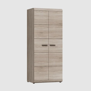 The CHOICEWARDROBE Lecco 2 Door Wooden Wardrobe features an oak effect finish, modern handles, and vertical panel detailing. Its compact, contemporary design with hinged doors suits any bedroom style.