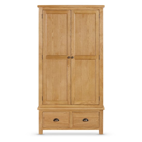 CHOICEWARDROBE Lecco 2 Door Solid Oak Wardrobe with two drawers