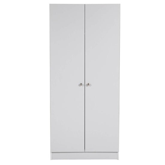 CHOICEWARDROBE Leon light grey matt finish two-door hinged wardrobe, 80cm width, with silver handles.
