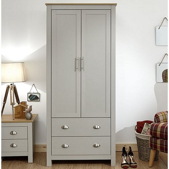 CHOICEWARDROBE Loftus 79cm grey and oak 2 door wooden wardrobe with 2 drawers