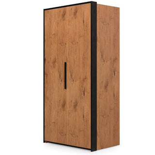 CHOICEWARDROBE Logan 1 Door Wooden Wardrobe in Lancelot Oak with Black Frame – front view