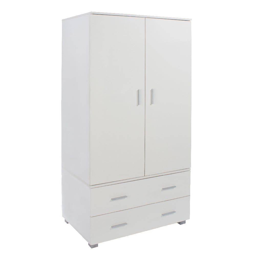 White 2-door wardrobe with 2 drawers
