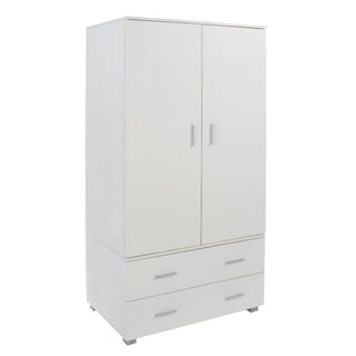 The CHOICEWARDROBE Lufkin 80cm White Wooden Wardrobe features a compact, modern design with 2 doors and 2 drawers—ideal bedroom or guest room storage.
