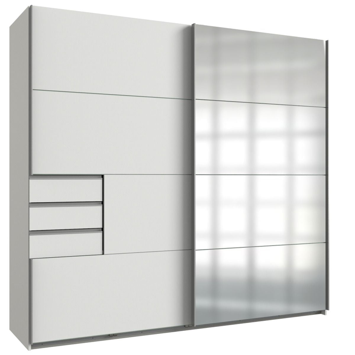 CHOICEWARDROBE Luxen 225cm white gloss sliding wardrobe with mirrored door and drawers