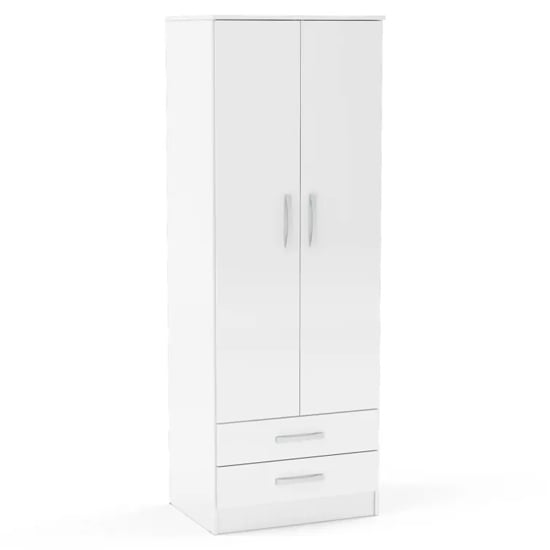 White high gloss wardrobe with 2 doors and 2 drawers
