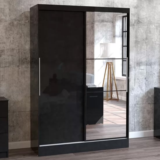 CHOICEWARDROBE Lynn 2 Door Sliding Mirrored Wardrobe - Black High Gloss