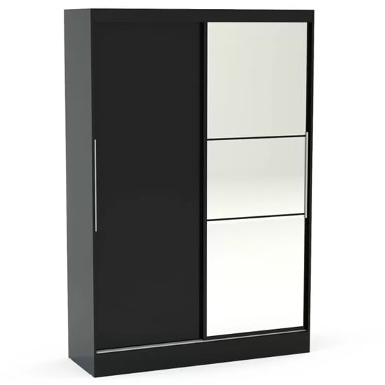 Black gloss 2 door sliding wardrobe with mirrored doors