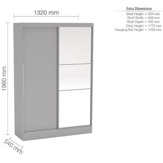 CHOICEWARDROBE Lynn grey gloss 2 door sliding mirrored wardrobe with dimensions