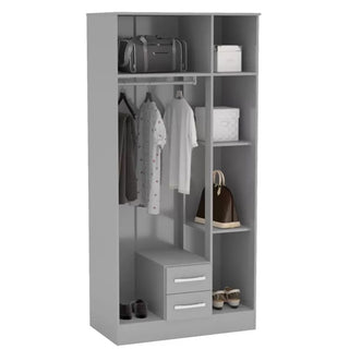 Lynn 3 Door Grey High Gloss Wardrobe – internal layout with hanging rail, shelves and drawers