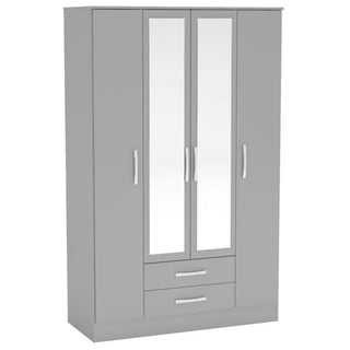 Front view of Lynn grey high gloss wardrobe with dual mirrors