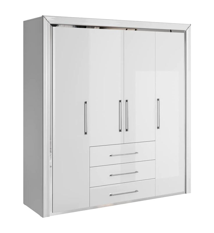 CHOICEWARDROBE Lyria 4 door white high gloss wardrobe with 3 central drawers