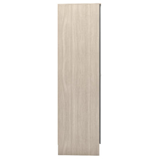 The CHOICEWARDROBE Mack 1 Door Mirrored Wardrobe with Drawers & Open Shelves in Grey & Oak finish is a compact entryway storage unit, ideal for organizing your space with style and functionality.