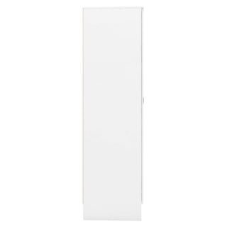 The CHOICEWARDROBE Mack 1 Door Mirrored Wardrobe with Drawers & Open Shelves features a sleek white finish and space-saving design, ideal for hallways or bedrooms, shown against a plain white background.