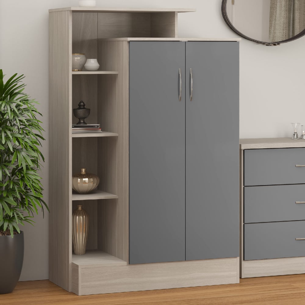 CHOICEWARDROBE Mack 2-door wardrobe in grey and oak with side shelves