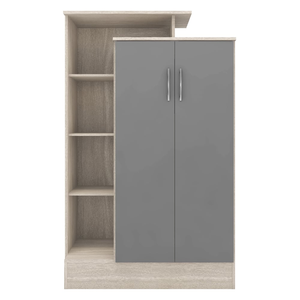CHOICEWARDROBE Mack 2-door wardrobe with grey gloss doors and oak effect side shelves