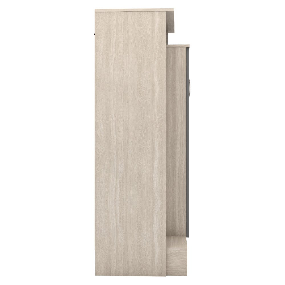 Side view of CHOICEWARDROBE Mack 100cm two-door wardrobe in grey gloss and oak finish.