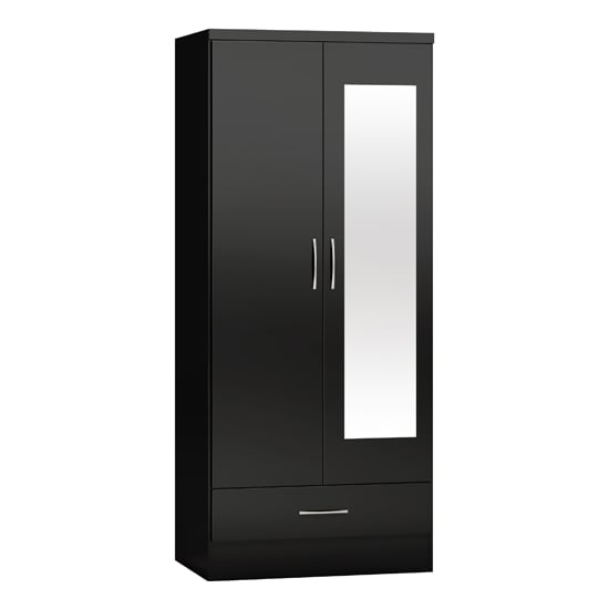 CHOICEWARDROBE Mack 2 door wardrobe in black with a mirrored door and one drawer