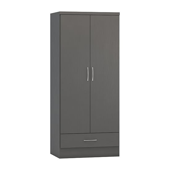CHOICEWARDROBE Mack 2 door graphite grey wardrobe with drawer and silver handles