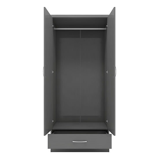 CHOICEWARDROBE Mack 2-door graphite grey wardrobe with hanging rail and open drawer
