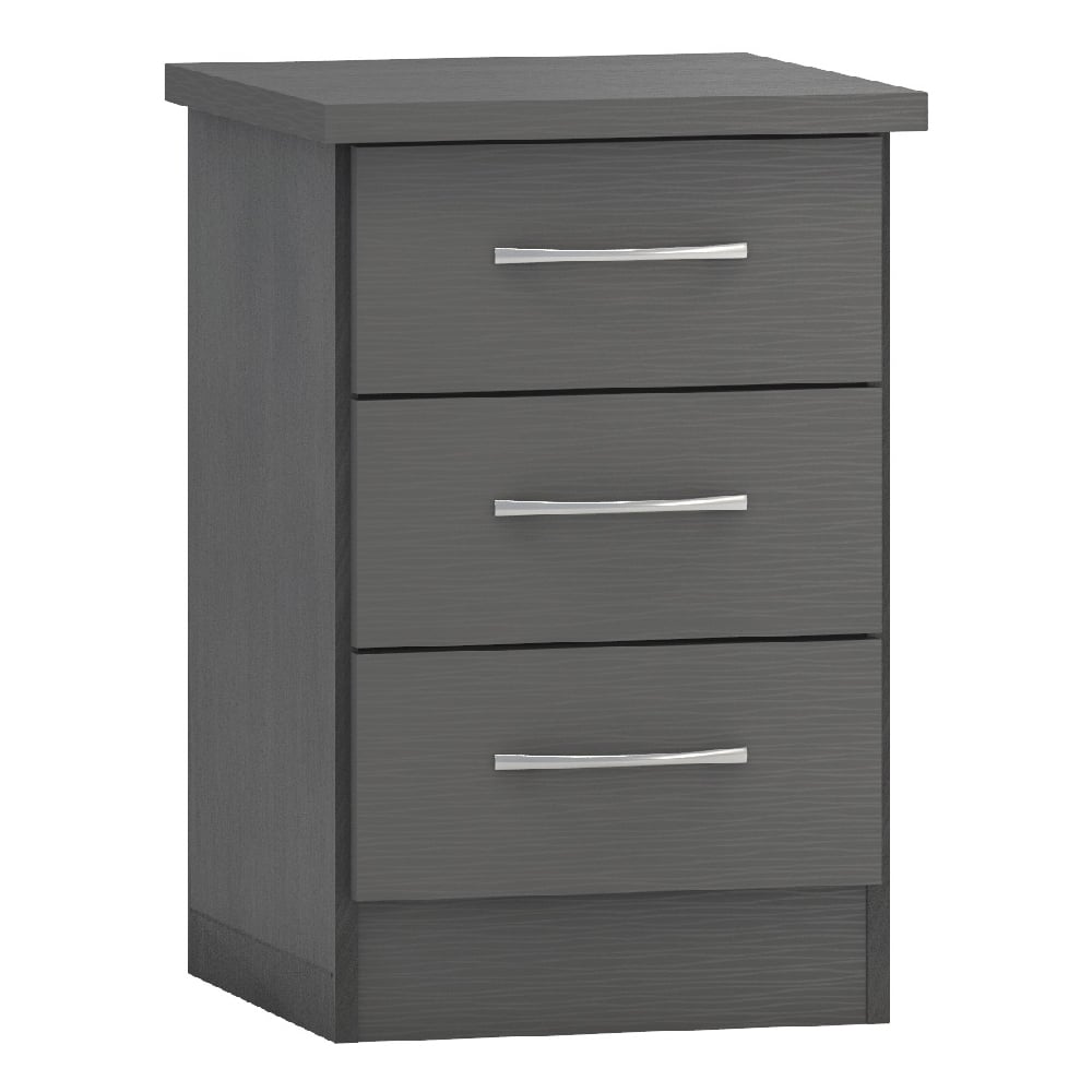 Grey wood effect bedside cabinet with silver handle