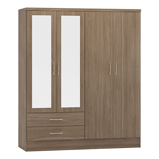 CHOICEWARDROBE Mack 4 door rustic oak wardrobe with 2 mirrored doors and 2 drawers
