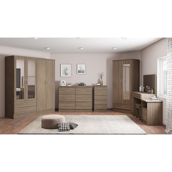 CHOICEWARDROBE Mack 4-door mirrored wardrobe, Rustic Oak finish with 2 drawers.