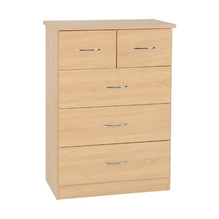 The CHOICEWARDROBE Mack 4 Piece Bedroom Set features a natural oak finish, including a 4-door mirrored wardrobe, chest of drawers, and 2 bedside tables for a stylish, coordinated bedroom look.