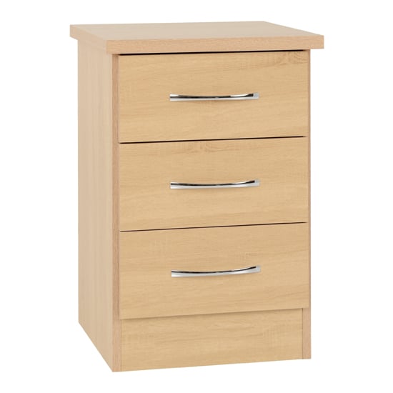 Natural oak chest of drawers with three drawers and silver handles