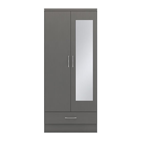 CHOICEWARDROBE Mack 78cm grey 2 door wooden wardrobe with mirrored door and drawer.