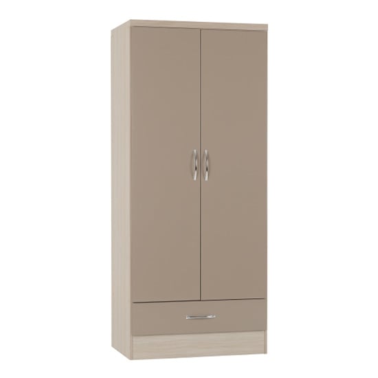 CHOICEWARDROBE Mack 78cm two-door wardrobe in oyster gloss and oak finish with a drawer.