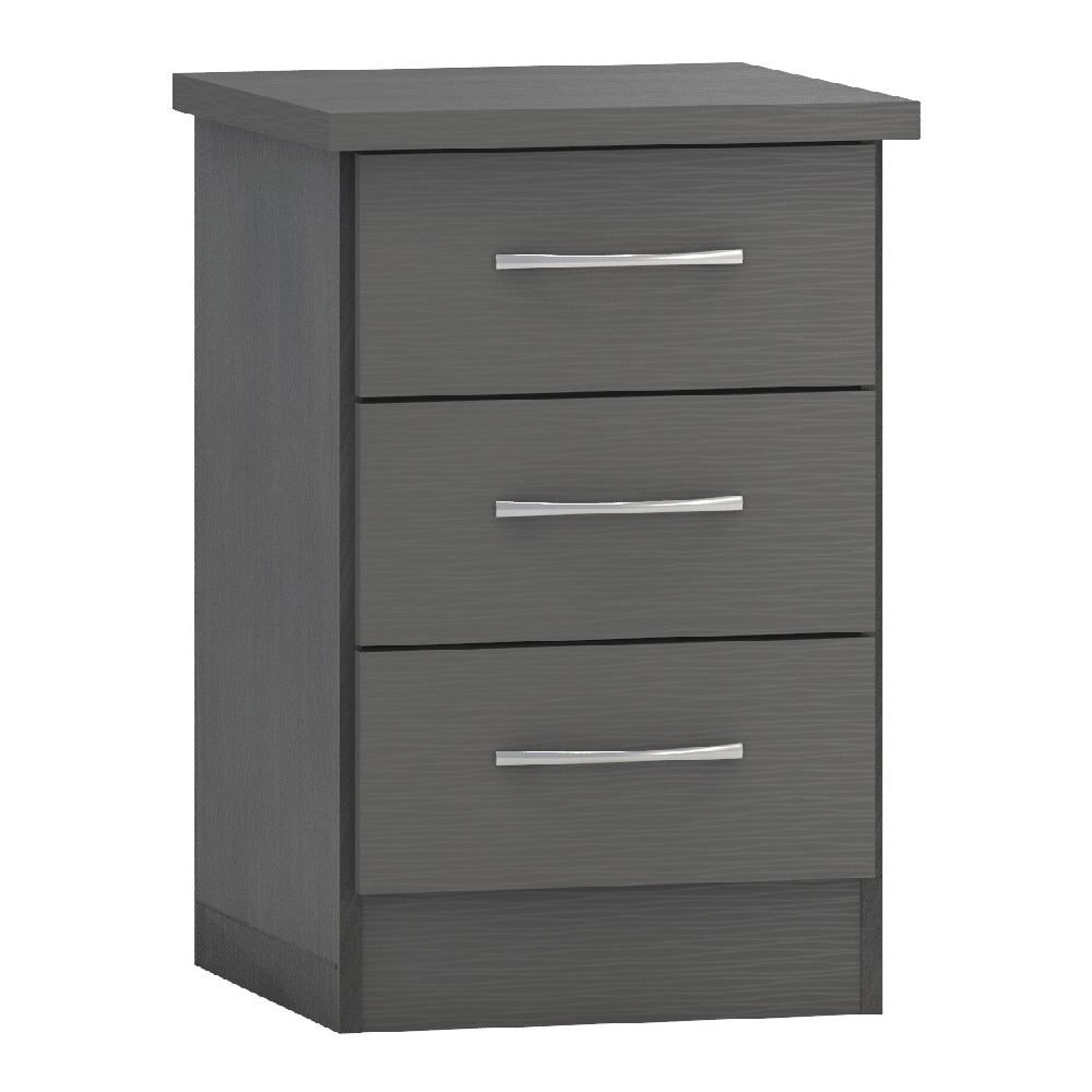 CHOICEWARDROBE MACK Grey Wood 3-Drawer Chest of Drawers with silver handles