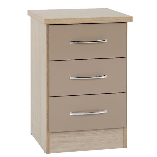 Oyster gloss chest of drawers with 3 drawers and chrome handles