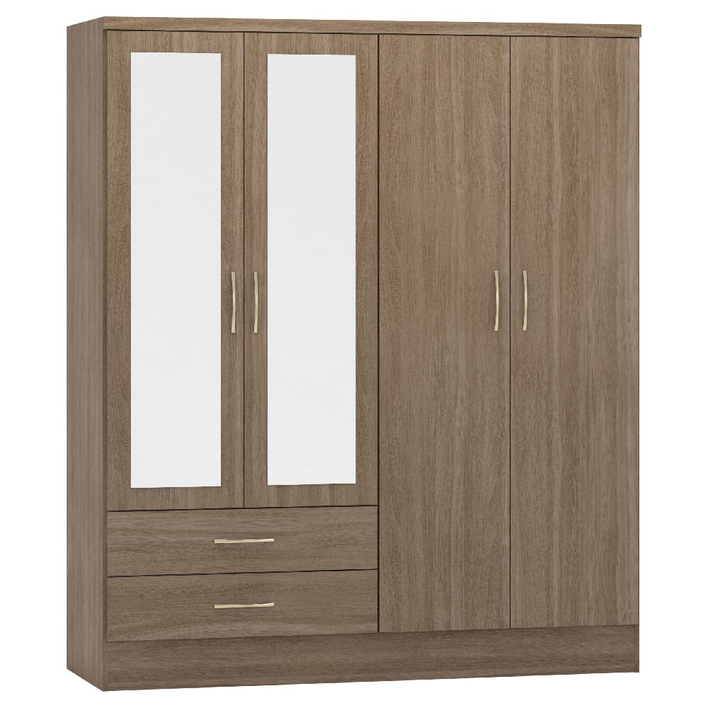 CHOICEWARDROBE Mack 3-door mirrored wardrobe in rustic oak with silver handles