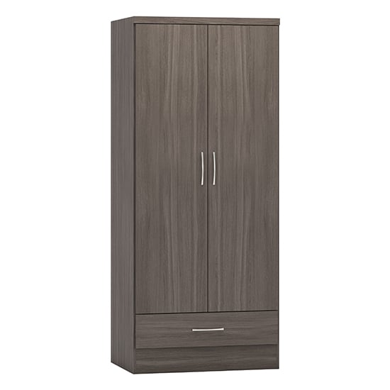 Mack 78cm wardrobe: 2 doors, 1 drawer, black woodgrain finish