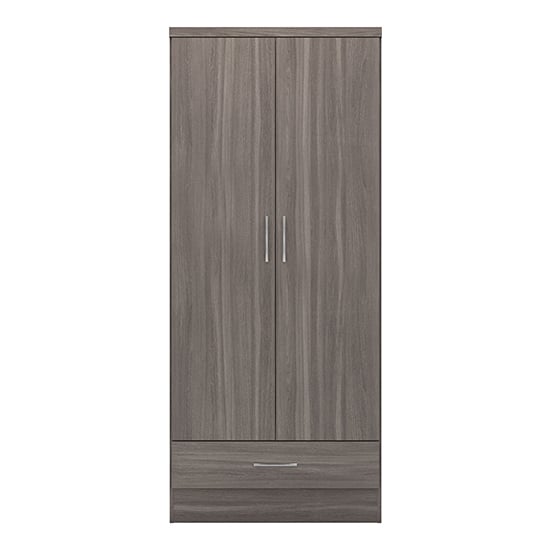 CHOICEWARDROBE Mack 2-door black woodgrain wardrobe with 1 drawer and silver handles.