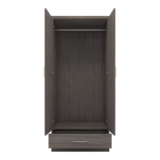 Open CHOICEWARDROBE Mack 78cm wardrobe in black woodgrain, showing hanging rail and one drawer.