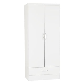 The CHOICEWARDROBE Mack White Gloss 4 Piece Set—with a sleek 2-door wardrobe, chest of drawers, and two bedside tables—offers modern bedroom storage and stands out in any contemporary space.