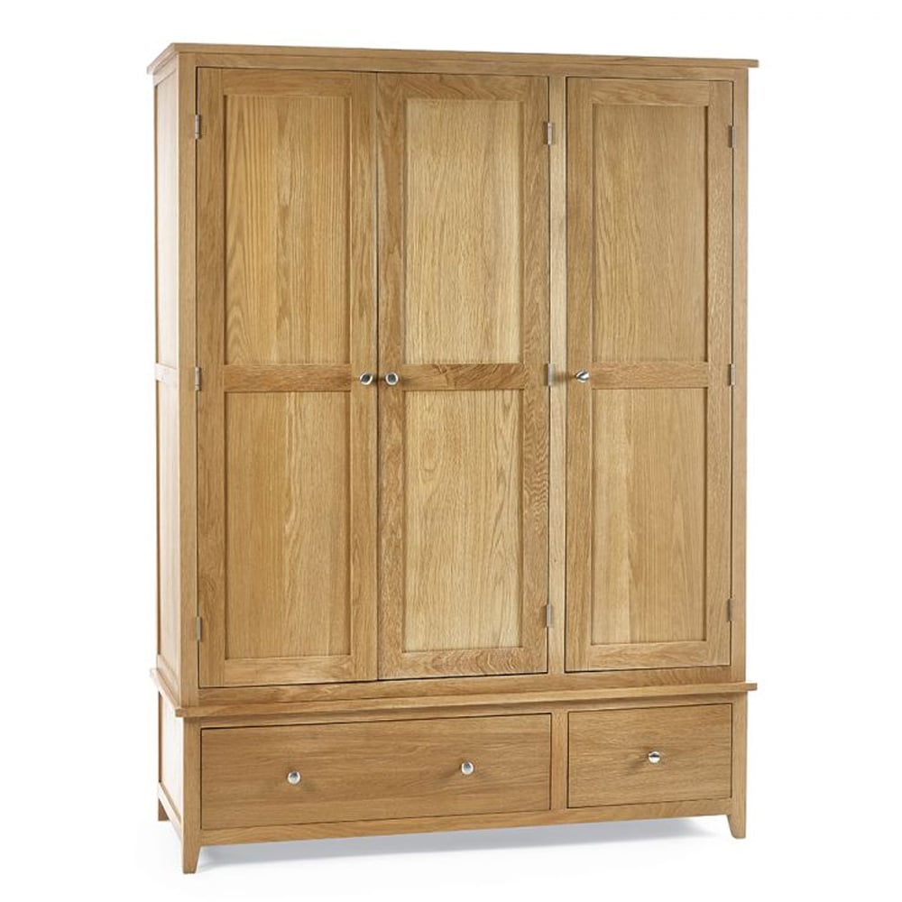 CHOICEWARDROBE Macon solid oak wardrobe with 3 doors and 2 drawers, natural wood finish.