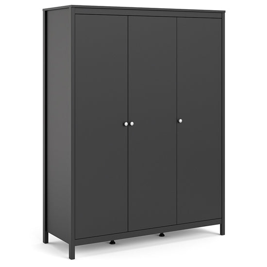 Black 3-door wardrobe with minimalist metal handles