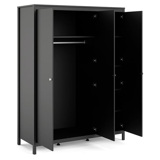 CHOICEWARDROBE Macron 150cm Black 3 Door Wardrobe with hanging rail and shelves