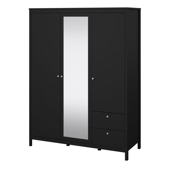 Black 3 door mirrored wardrobe with 2 drawers