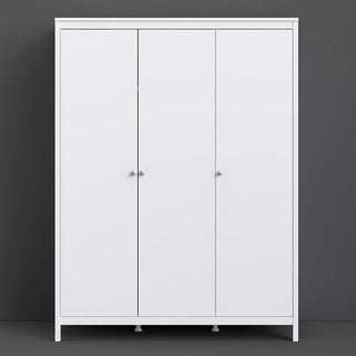 CHOICEWARDROBE Macron 150cm White 3 Door Wooden Wardrobe – Front View with White Finish and Minimalist Design