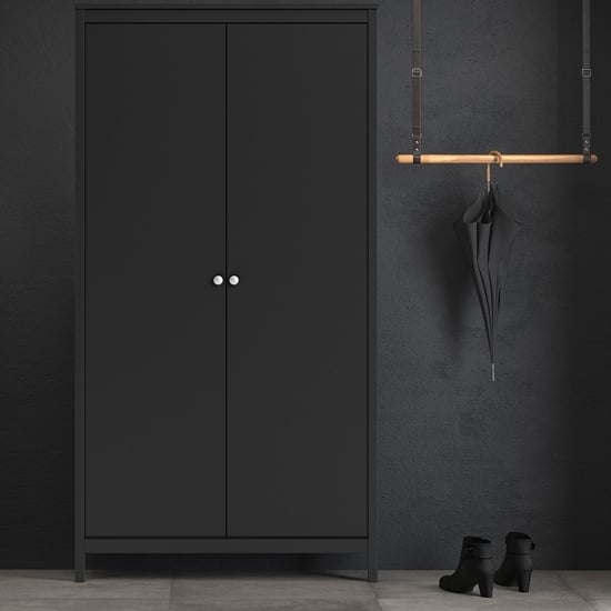CHOICEWARDROBE Macron matt black 2 door wardrobe with umbrella and boots