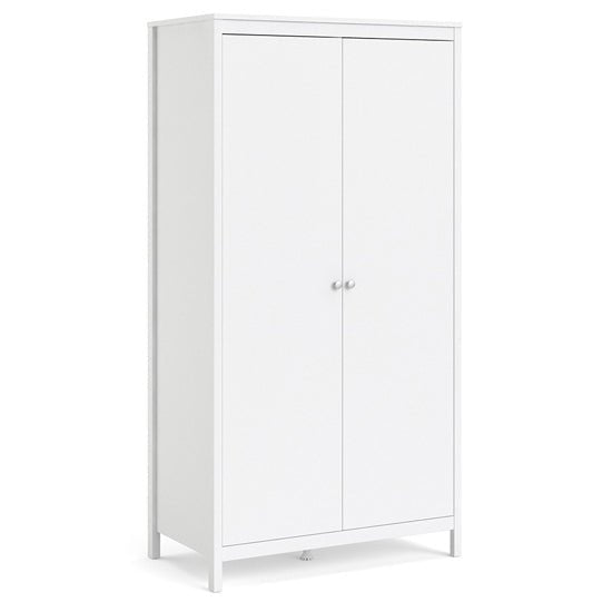 CHOICEWARDROBE Macron two door matt white wooden wardrobe with sleek modern design and round handles