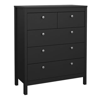 The CHOICEWARDROBE Macron 3 Piece Bedroom Furniture Set features a modern black finish, including a 2 door wardrobe, chest of drawers, and bedside table—perfect for a sleek, versatile addition to any bedroom.