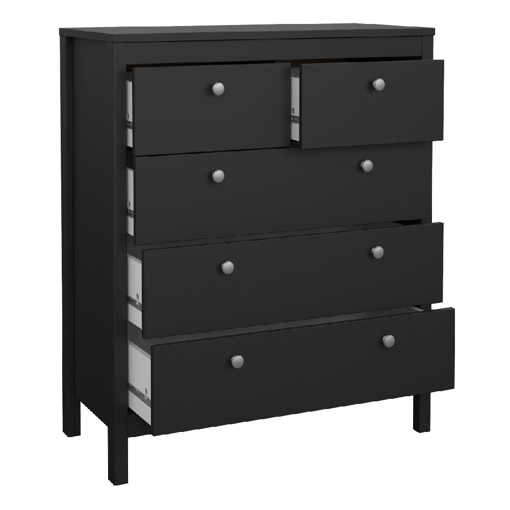 CHOICEWARDROBE Macron black chest of drawers with metal knobs - modern 3-piece bedroom furniture set