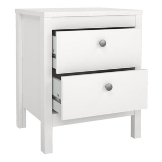 The CHOICEWARDROBE Macron 3 Piece Bedroom Set in classic white includes a bedside table with two drawers, round metallic knobs, and four straight legs—perfectly complementing any rustic oak or wooden wardrobe in your room.