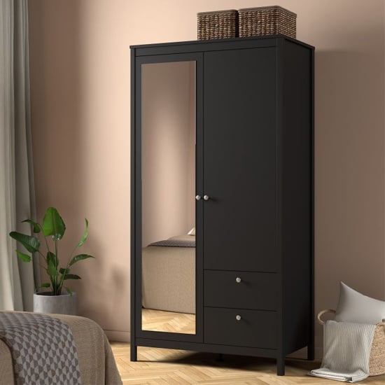 CHOICEWARDROBE Macron black mirrored 2-door wardrobe with 2 drawers