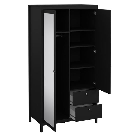 CHOICEWARDROBE Macron black mirrored wardrobe with 2 doors and 2 drawers
