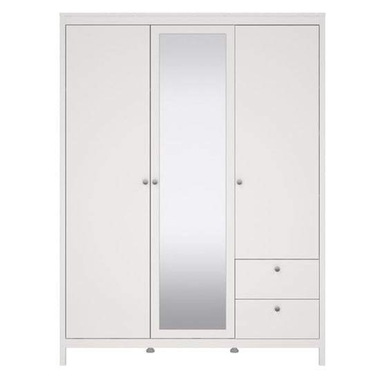 CHOICEWARDROBE Macron 3-door white wardrobe with mirrored centre door and 2 drawers